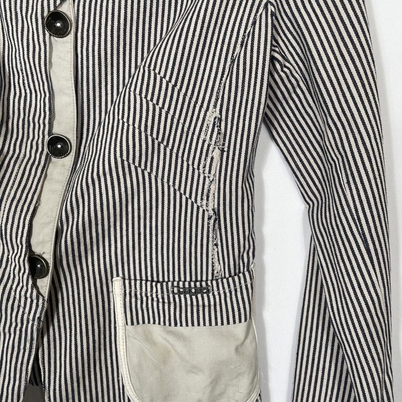 Desigual Charcoal Londres Blazer Jacket Women's Size 36 Striped Raw Edge Cotton - Picture 7 of 11